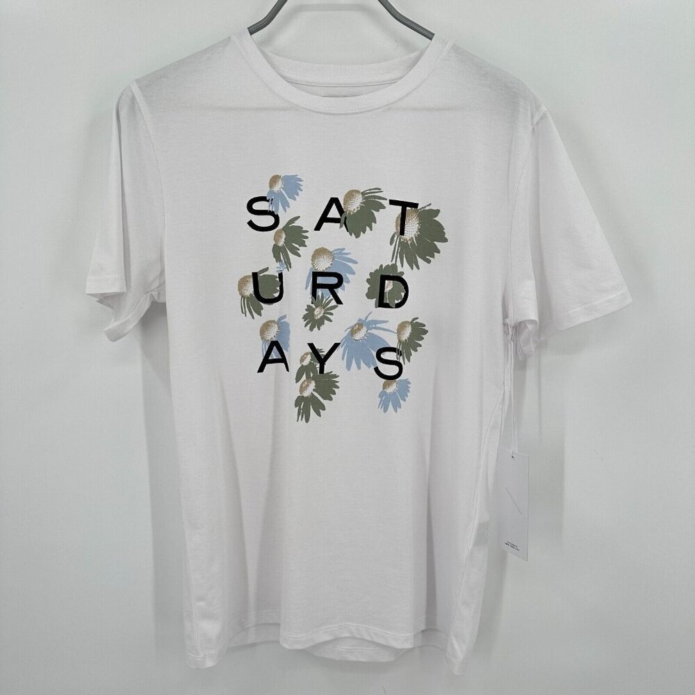 Saturdays NYC Men's White Daisy Grid Short Sleeve T-Shirt Crew Neck sz S NWT
